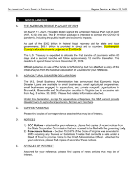 9. Miscellaneous A. the American Rescue Plan Act