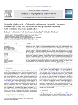 Molecular Phylogenetics of Alchemilla, Aphanes And