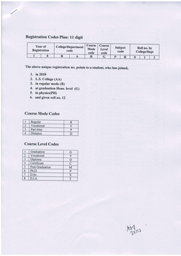 New Registration Code for Students from Session 2018 Onwards