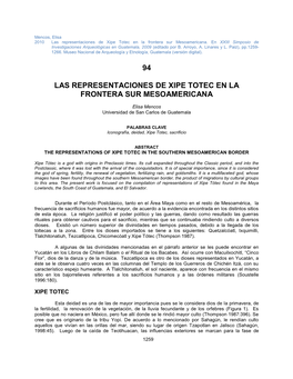 Las Representaciones De Xipe Tótec En La Frontera Sur Mesoamericana