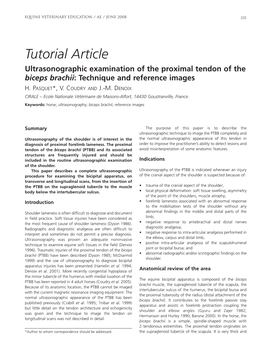 Tutorial Article Ultrasonographic Examination of the Proximal Tendon of the Biceps Brachii: Technique and Reference Images H