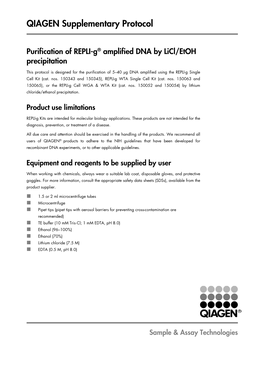 Purification of REPLI-G® Amplified DNA by Licl/Etoh Precipitation