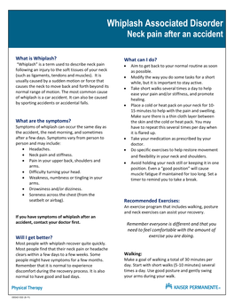 Whiplash Associated Disorder Neck Pain After an Accident