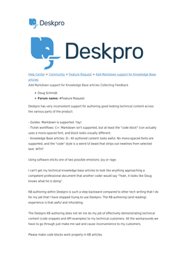 Add Markdown Support for Knowledge Base Articles Add Markdown Support for Knowledge Base Articles Collecting Feedback