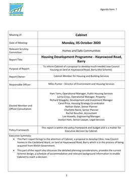 Housing Development Programme – Hayeswood Road, Barry