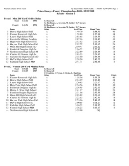 Prince Georges County Championships 2008 - 02/09/2008 Results - Session 1