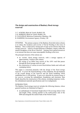 The Design and Construction of Banbury Flood Storage Reservoir