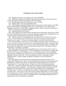 Chronology of the Austrian School