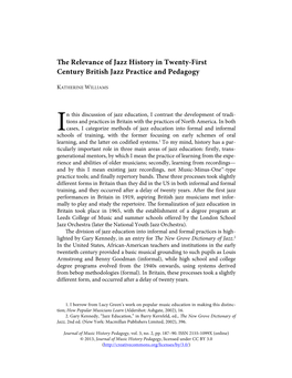 The Relevance of Jazz History in Twenty-First Century British Jazz Practice and Pedagogy