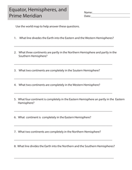 Equator, Hemispheres, and Prime Meridian