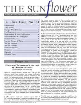 In This Issue No. 84 Nuclear Posture Review, Seven Countries Were Identified, Four Or Possibly Five of Which Are Non-Nuclear Weapons Perspectives