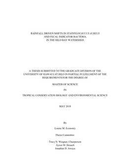 Rainfall Driven Shifts in Staphylococcus Aureus and Fecal Indicator Bacteria in the Hilo Bay Watershed