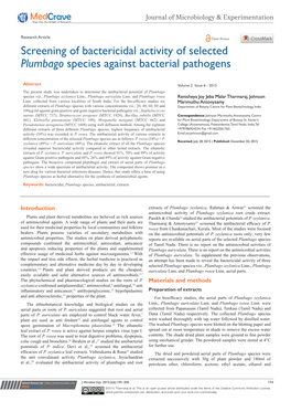 Screening of Bactericidal Activity of Selected Plumbago Species Against Bacterial Pathogens