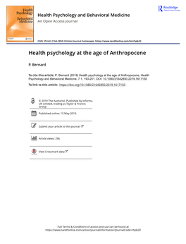 Health Psychology at the Age of Anthropocene