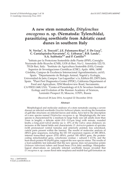 A New Stem Nematode, Ditylenchus Oncogenus N. Sp