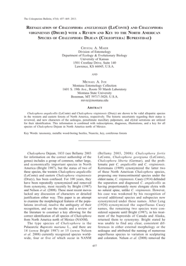 And Chalcophora Virginiensis (Drury) with a Review and Key to the North American Species of Chalcophora Dejean (Coleoptera:Buprestidae)