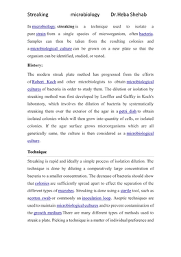 Streaking Microbiology Dr.Heba Shehab