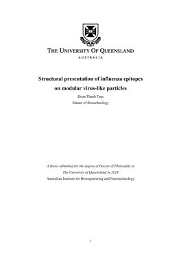 Structural Presentation of Influenza Epitopes on Modular Virus-Like Particles Doan Thanh Tam Master of Biotechnology