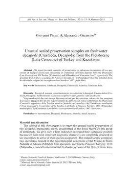 Unusual Scaled Preservation Samples on Freshwater Decapods (Crustacea, Decapoda) from the Pleistocene (Late Cenozoic) of Turkey and Kazakistan