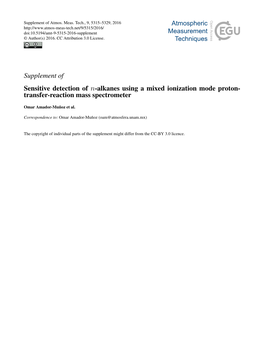 Supplement of Sensitive Detection of N-Alkanes Using a Mixed Ionization Mode Proton- Transfer-Reaction Mass Spectrometer