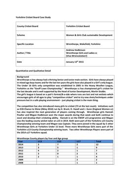 Yorkshire Cricket Board Case Study County Cricket Board Yorkshire