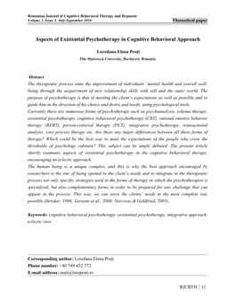 Aspects of Existential Psychotherapy in Cognitive Behavioral Approach