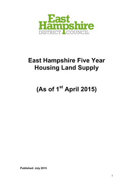 East Hampshire Five Year Housing Land Supply