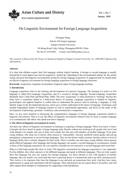 On Linguistic Environment for Foreign Language Acquisition