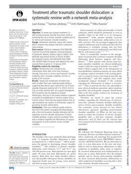 Treatment After Traumatic Shoulder Dislocation