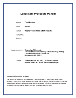 T. Serum Total Protein Laboratory Procedure Manual