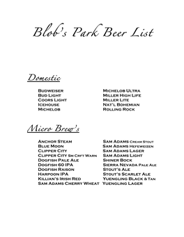 Blob's Park Beer List