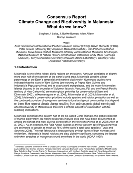 Consensus Report Climate Change and Biodiversity in Melanesia: What Do We Know?