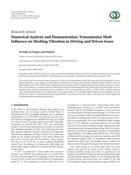 Numerical Analysis and Demonstration: Transmission Shaft Influence on Meshing Vibration in Driving and Driven Gears