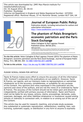 Economic Patriotism and the Paris Stock Exchange Helen Callaghan & Paul Lagneau-Ymonet Published Online: 08 Feb 2012