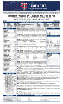 Twins Notes, 7-20 Vs
