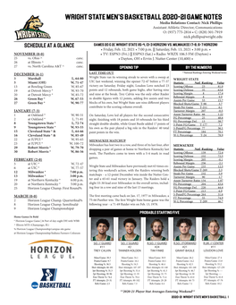 Wright State Men's Basketball 2020-21 Game Notes