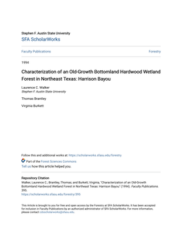Characterization of an Old-Growth Bottomland Hardwood Wetland Forest in Northeast Texas: Harrison Bayou