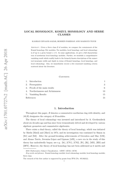 Local Homology, Koszul Homology and Serre Classes 3