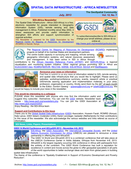 AFRICA NEWSLETTER the Geospatial Community July, 2013 Vol