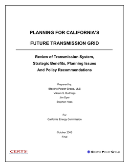 Planning for California's Future Transmission Grid