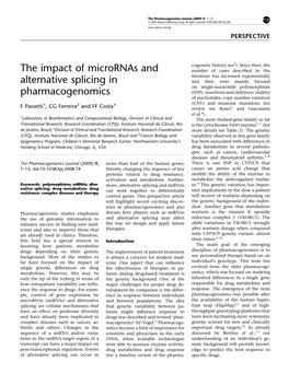 The Impact of Micrornas and Alternative Splicing in Pharmacogenomics