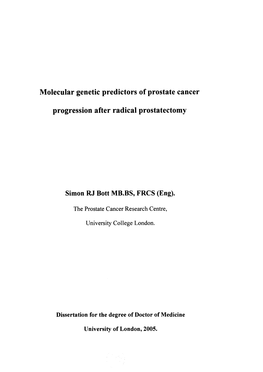 Molecular Genetic Predictors of Prostate Cancer Progression After