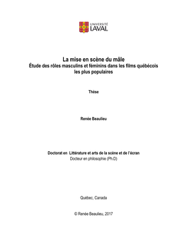 La Mise En Scène Du Mâle Étude Des Rôles Masculins Et Féminins Dans Les Films Québécois Les Plus Populaires