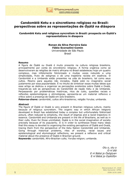 Candomblé Ketu E O Sincretismo Religioso No Brasil: Perspectivas Sobre As Representações De Òṣ
