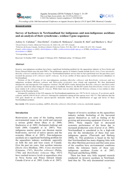 Survey of Harbours in Newfoundland for Indigenous and Non-Indigenous Ascidians and an Analysis of Their Cytochrome C Oxidase I Gene Sequences