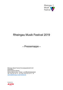 Pressemappe Rheingau Musik Festival 2019