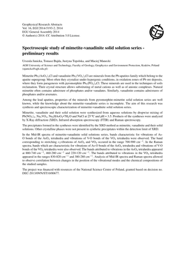 Spectroscopic Study of Mimetite-Vanadinite Solid Solution Series - Preliminary Results