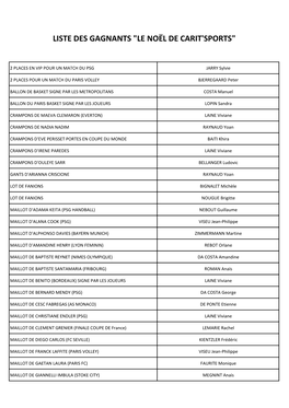 Liste Des Gagnants "Le Noël De Carit'sports"