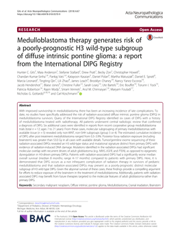 Medulloblastoma Therapy Generates Risk of a Poorly-Prognostic H3 Wild-Type Subgroup of Diffuse Intrinsic Pontine Glioma: a Repor
