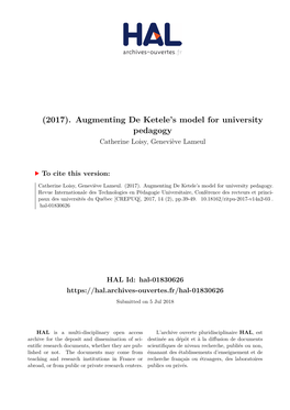 Augmenting De Ketele's Model for University Pedagogy